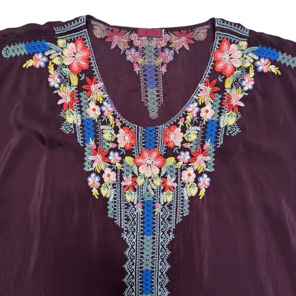 Johnny Was Rosa Tunic Embroidered Pullover Plum Merlot Boho Bohemian Size XS - Picture 3 of 8